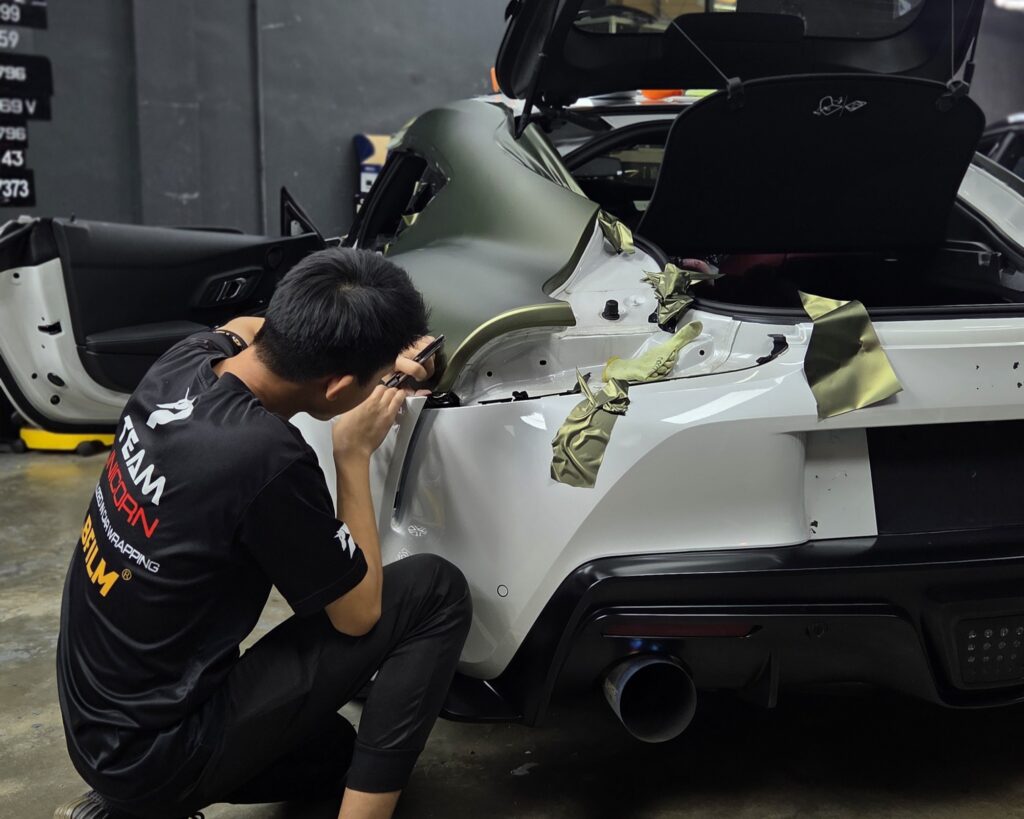 project unicorn supra in progress of color change wrapping